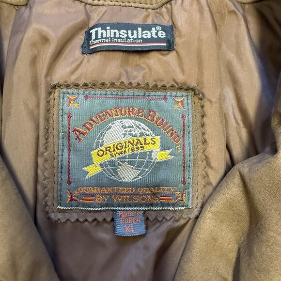 Wilsons Adventure Bound Jacket Men XL Brown Leather Bomber Lined Distressed Coat - Picture 2 of 6